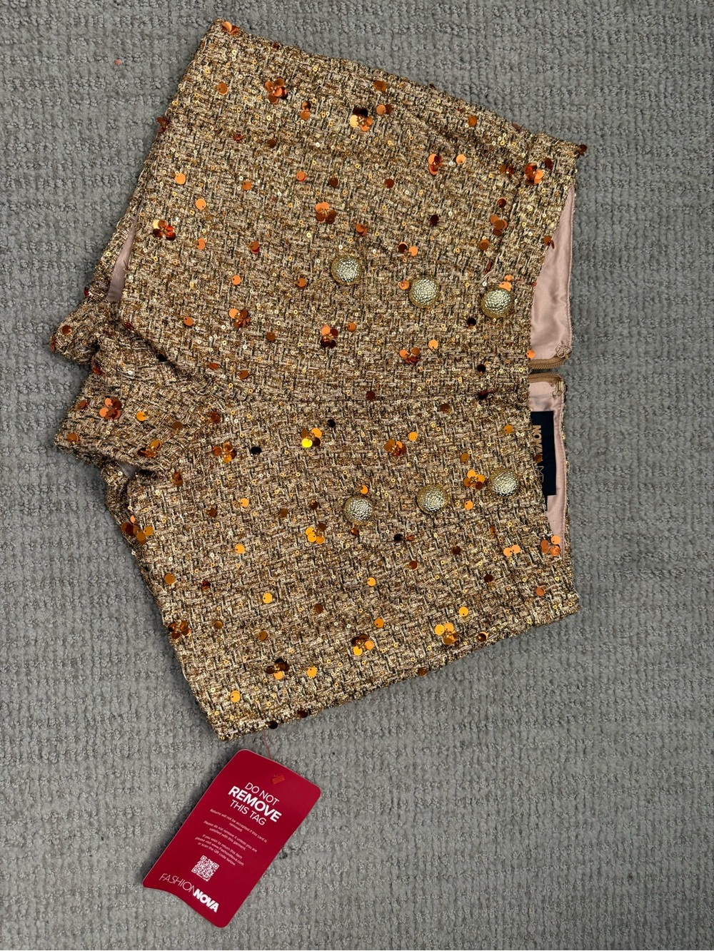 Sequin Tweed Women's Shorts in Gold
